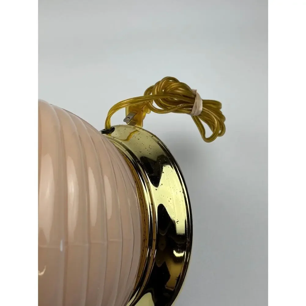 Vintage Art Deco Revival Post Modern 80s Pink Glass Cased Shell Table Lamp Works